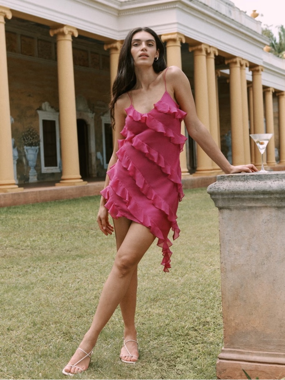 Abercrombie & Fitch Hot Pink Ruffle Slip Dress